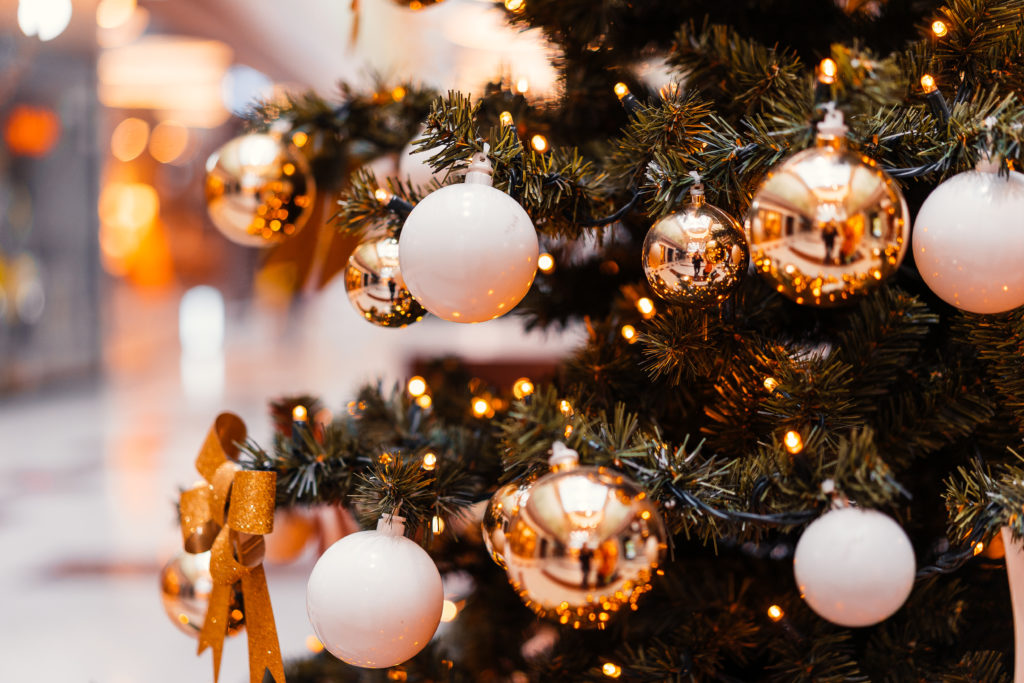 decorated-christmas-tree-in-a-mall-close-up-free-photo